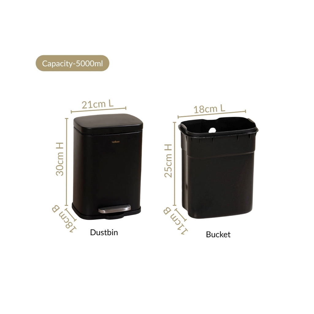 Dustro Metal Pedal Dustbin Black 5000ml