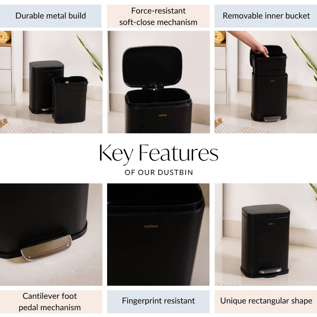 Dustro Metal Pedal Dustbin Black 5000ml