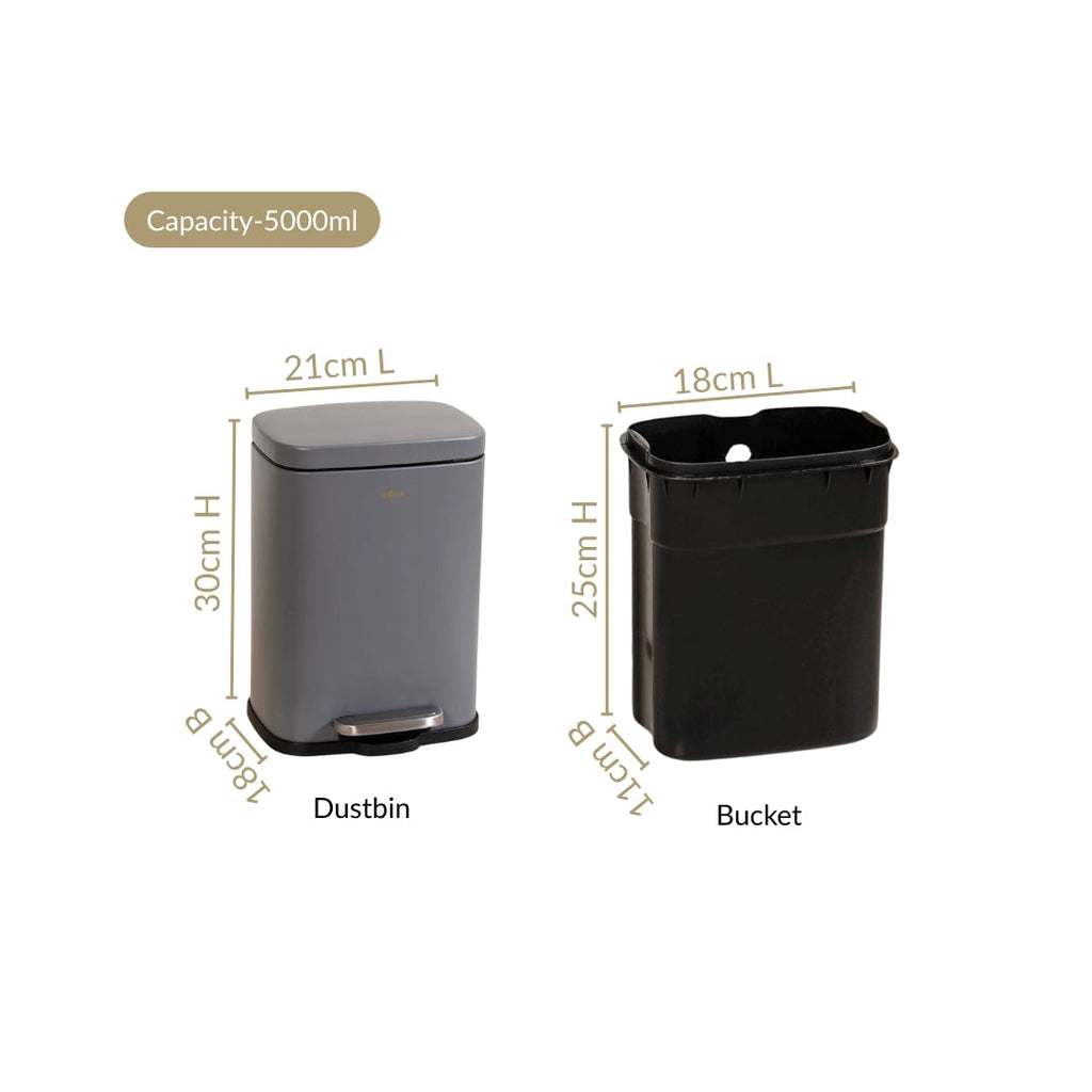 Dustro Metal Pedal Dustbin Grey 5000ml
