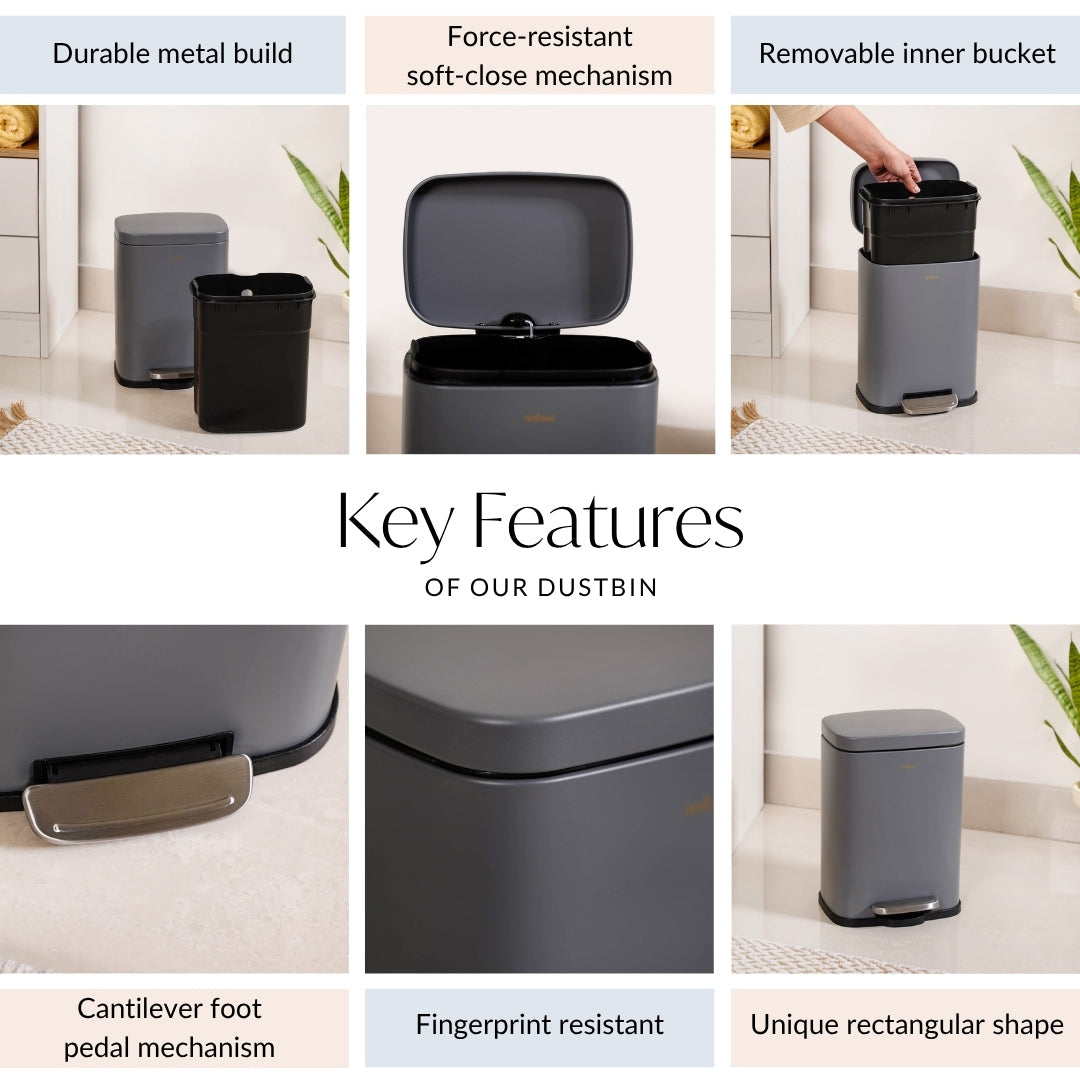 Dustro Metal Pedal Dustbin Grey 5000ml