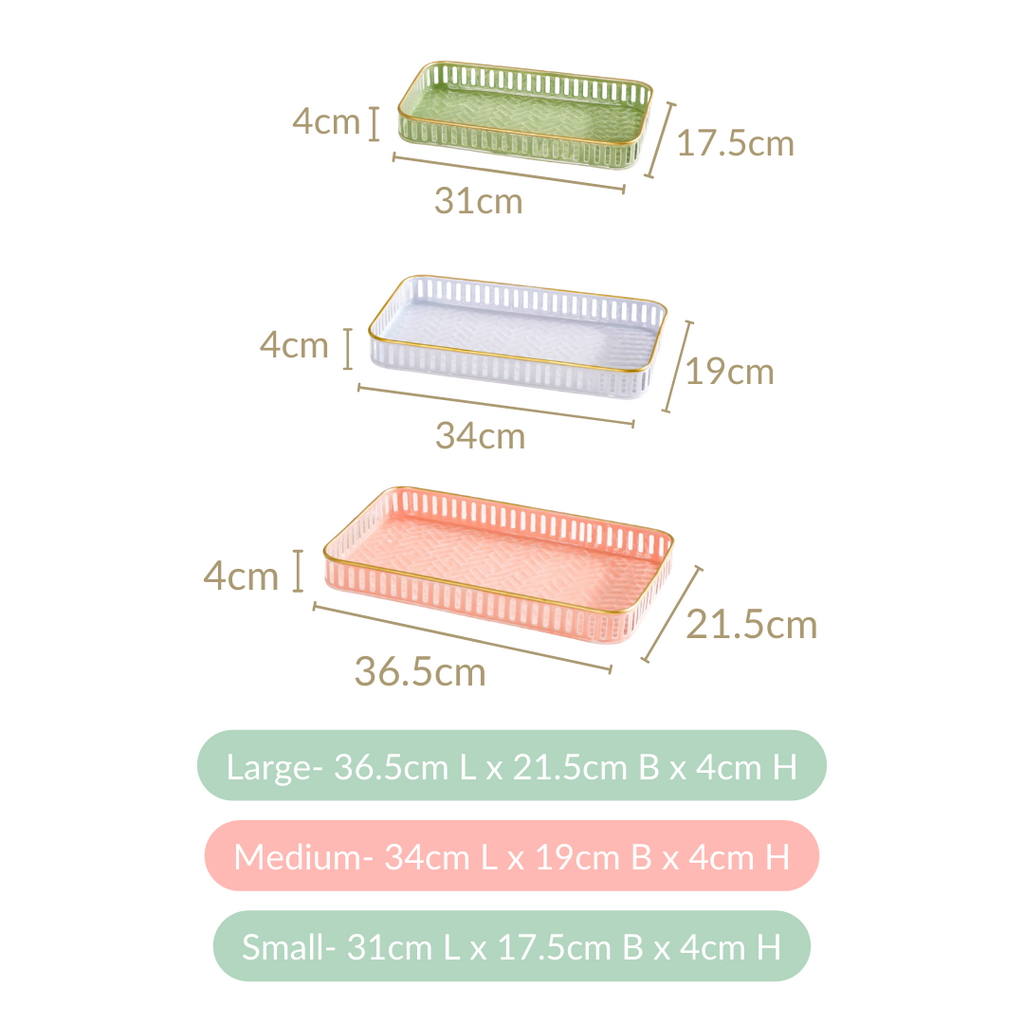 Pastel Herringbone Pattern Metal Tray Set Of 3