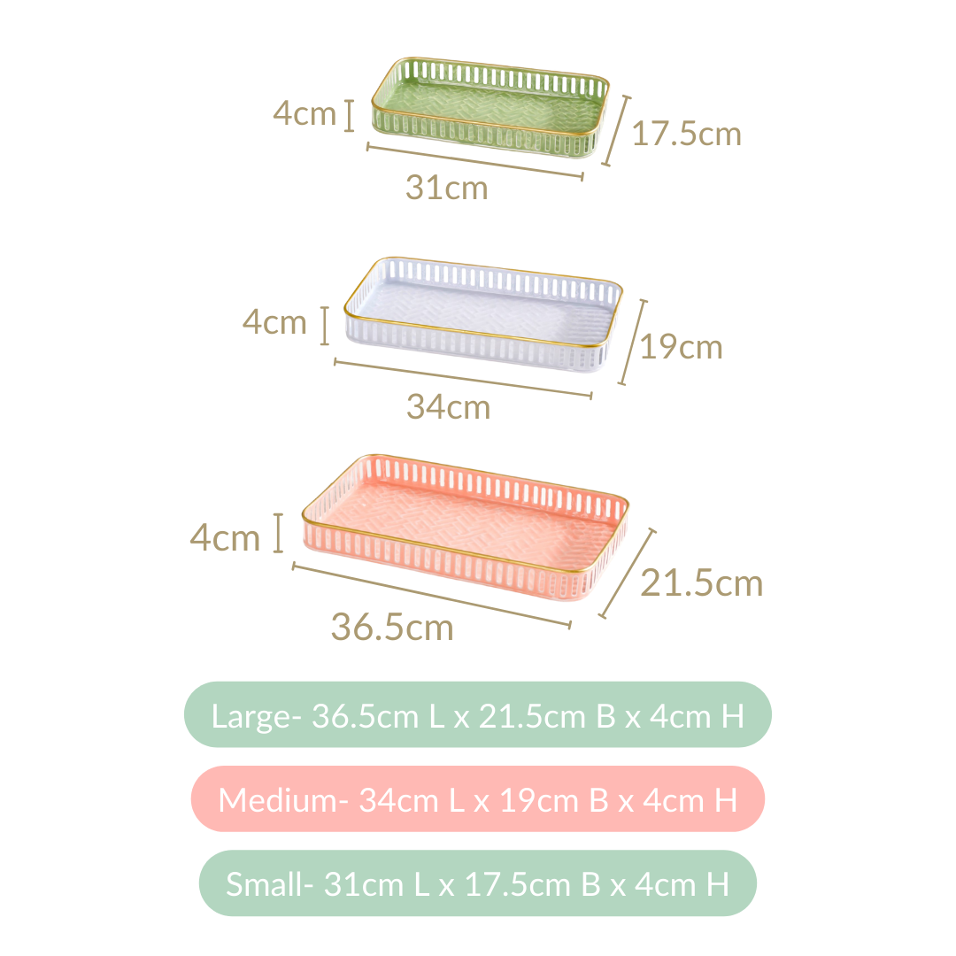 Pastel Herringbone Pattern Metal Tray Set Of 3