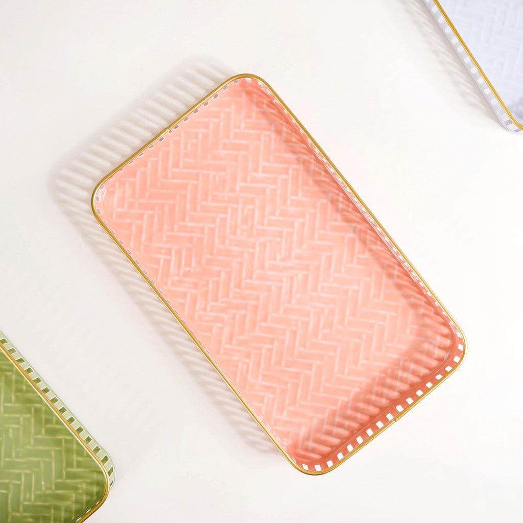 Pastel Herringbone Pattern Metal Tray Set Of 3