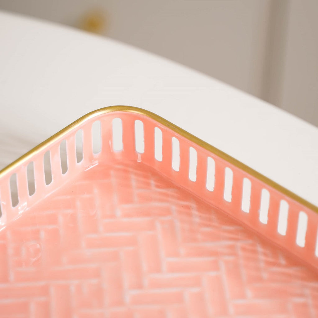 Pastel Herringbone Pattern Metal Tray Set Of 3