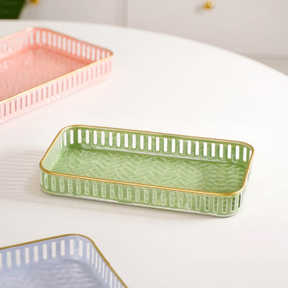Pastel Herringbone Pattern Metal Tray Set Of 3
