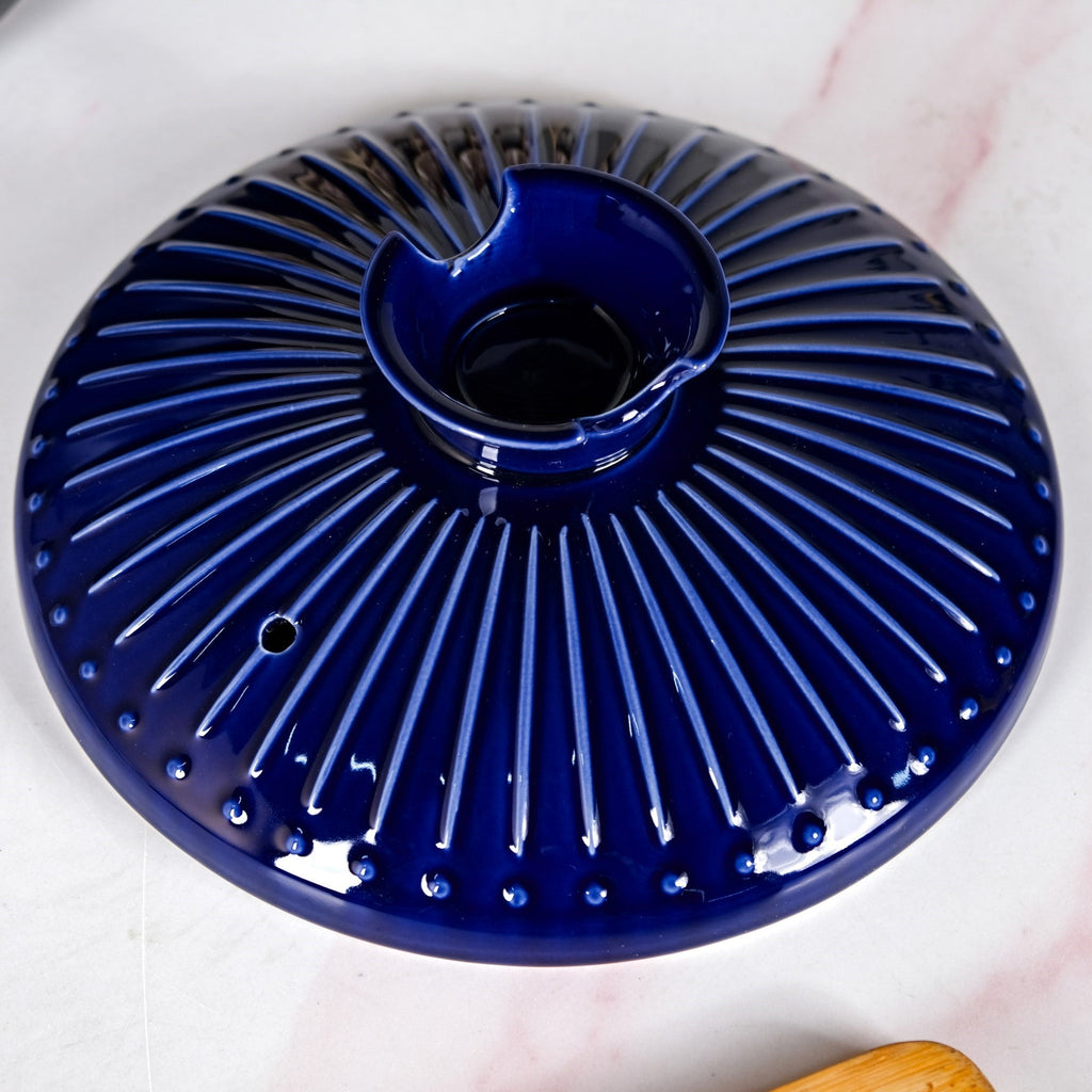 Lumea Ribbed Ceramic Cooking Pot Blue 3500ml