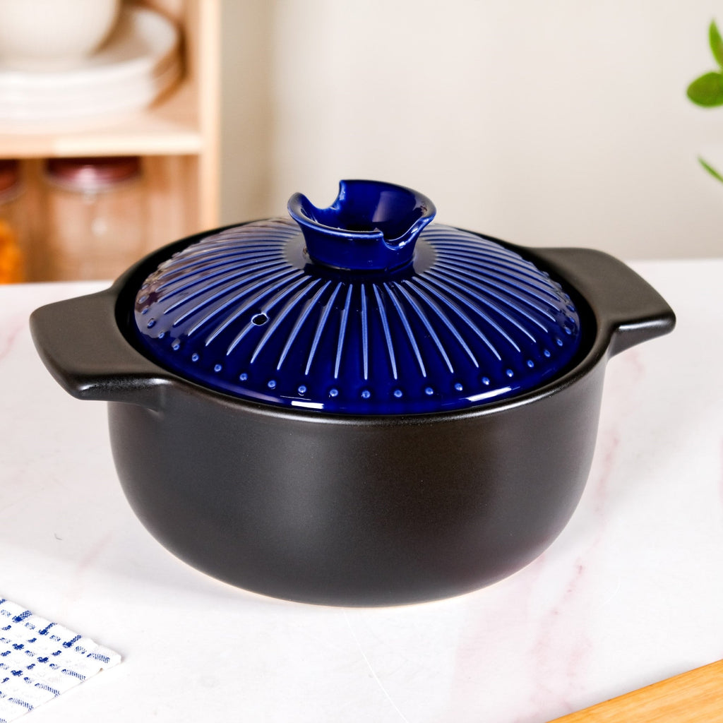 Lumea Ribbed Ceramic Cooking Pot Blue 3500ml