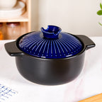 Lumea Ribbed Ceramic Cooking Pot Blue 3500ml