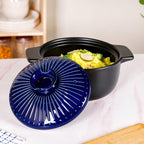 Lumea Ribbed Ceramic Cooking Pot Blue 3500ml