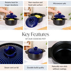Lumea Ribbed Ceramic Cooking Pot Blue 3500ml