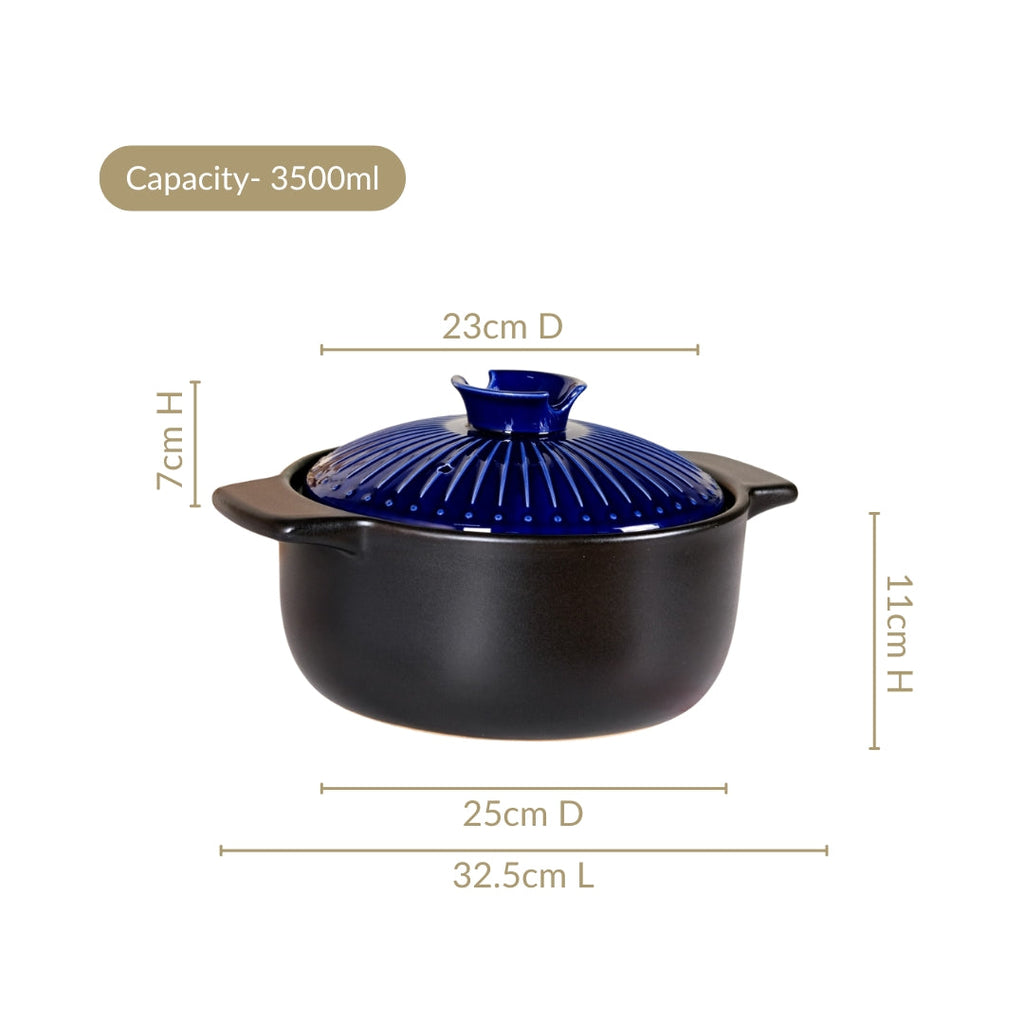 Lumea Ribbed Ceramic Cooking Pot Blue 3500ml