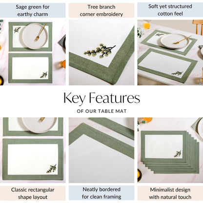Midori Pure Cotton Table Mat Set Of 6 In Sage Green
