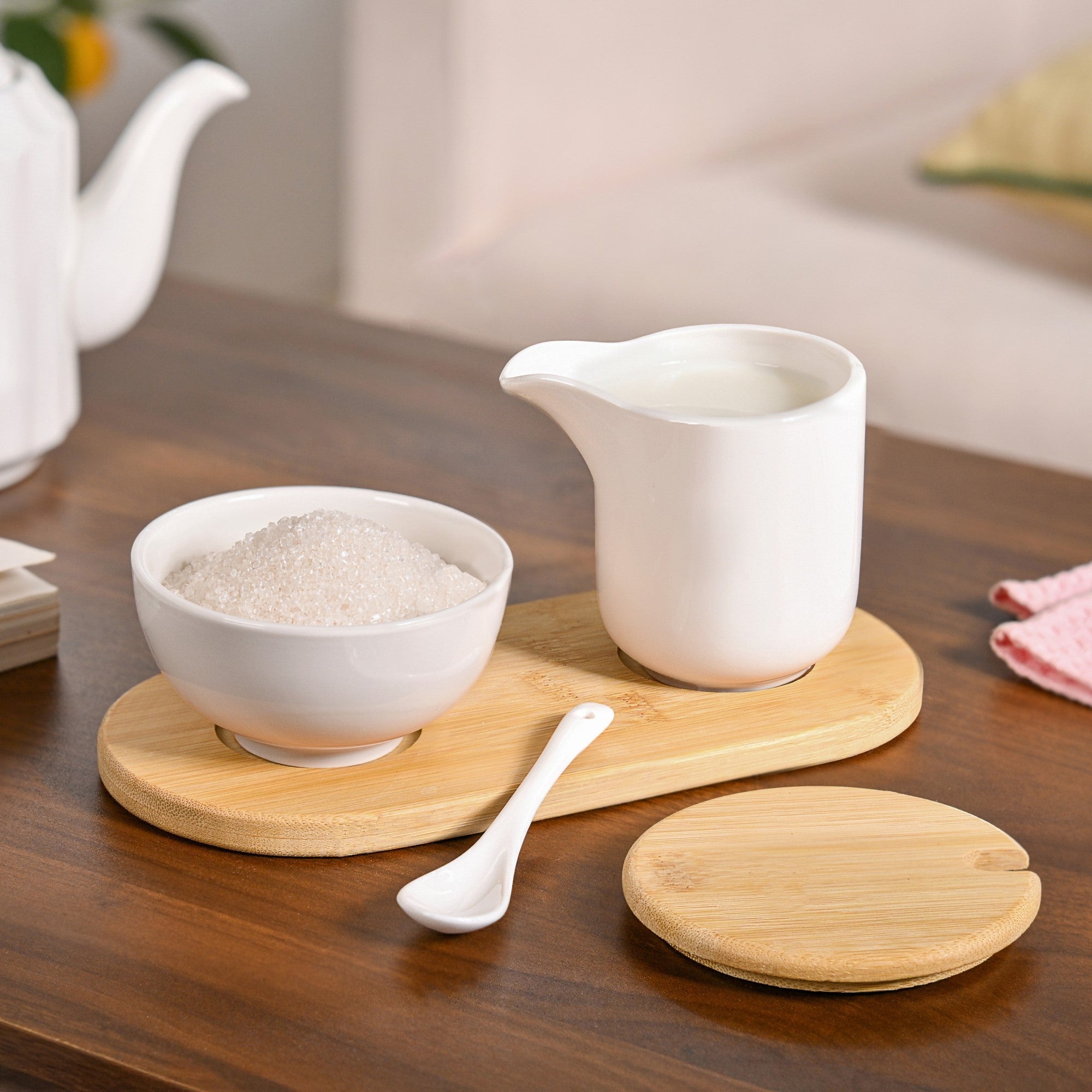 Milk Pot And Sugar Bowl With Stand And Spoon