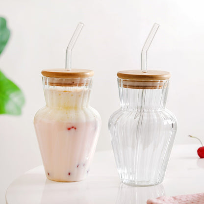 Milkshake Glass Tumbler With Lid And Straw Set Of 2 450ml