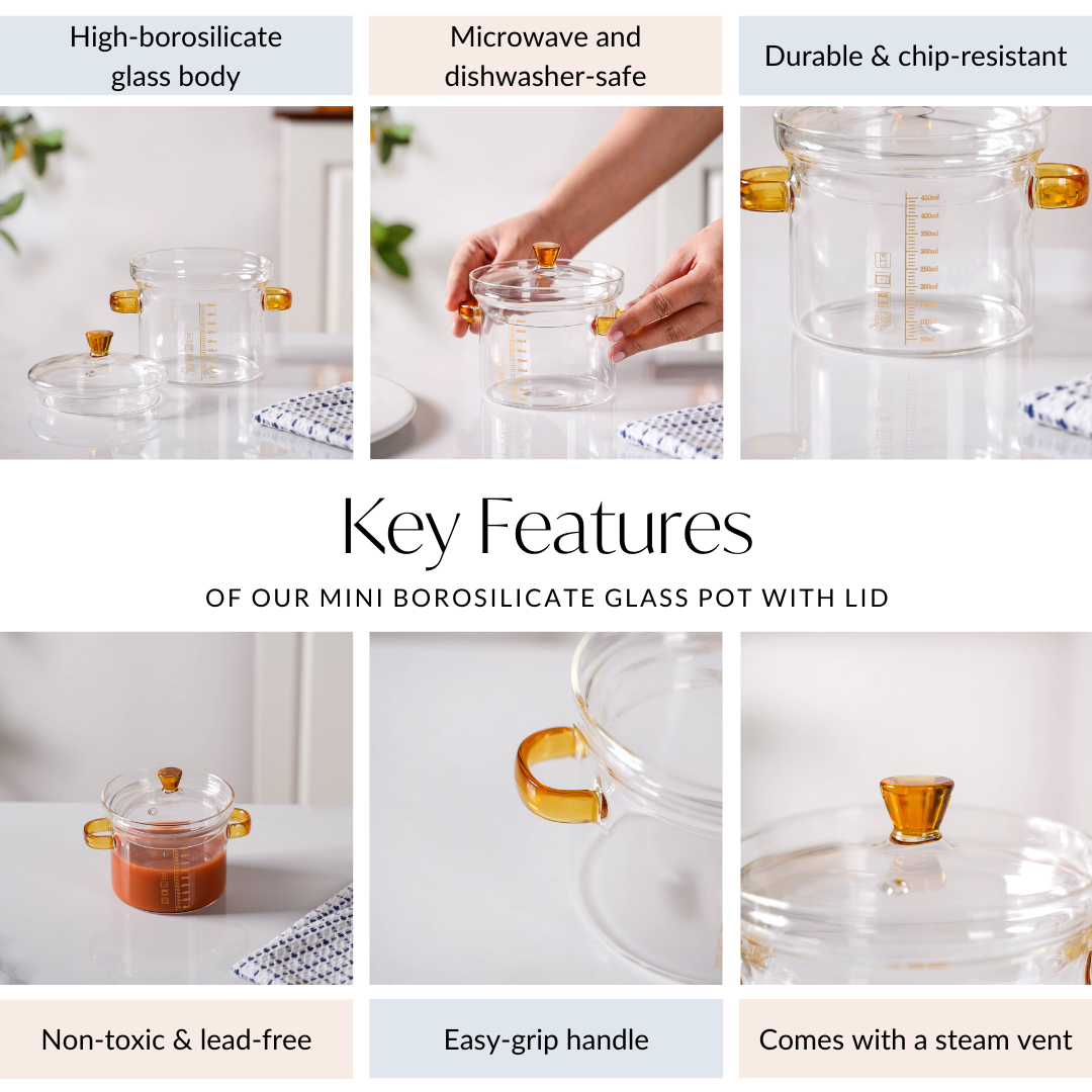 Mini Borosilicate Glass Pot With Lid 450ml