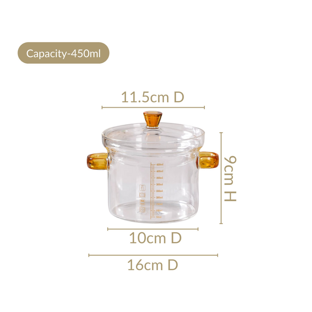 Mini Borosilicate Glass Pot With Lid 450ml