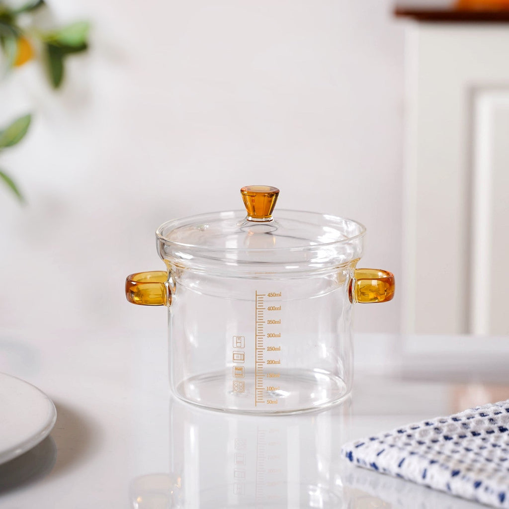 Mini Borosilicate Glass Pot With Lid 450ml
