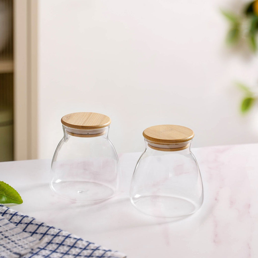 Minimalist Glass Jar With Bamboo Lid Set Of 2 400ml