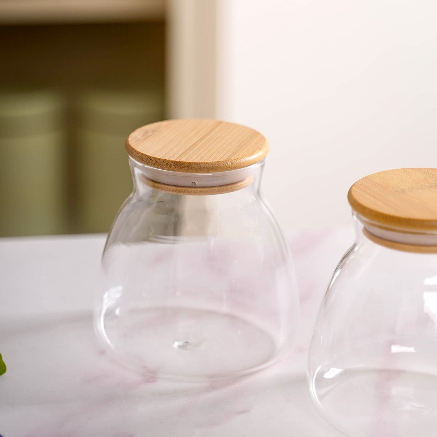 Minimalist Glass Jar With Bamboo Lid Set Of 2 400ml