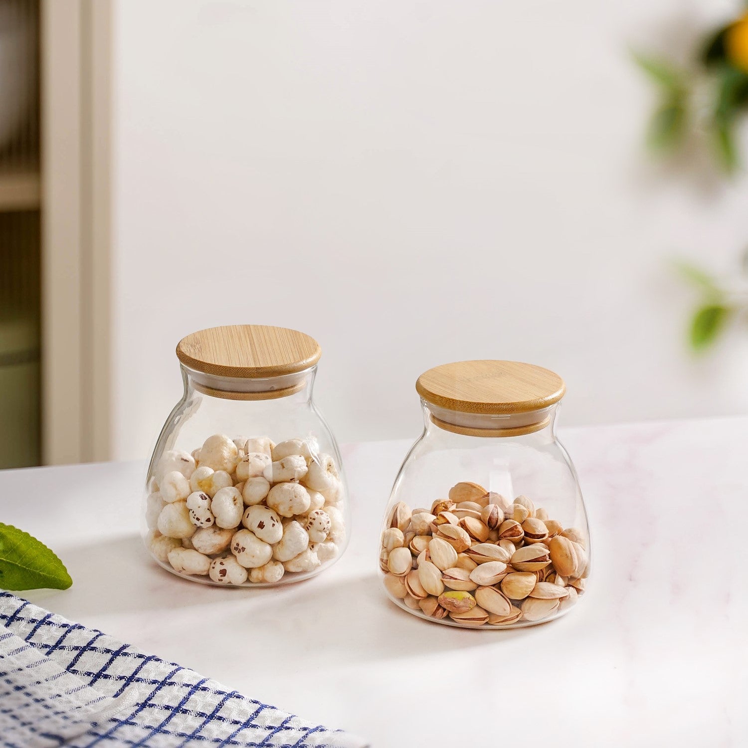 Minimalist Glass Jar With Bamboo Lid Set Of 2 400ml