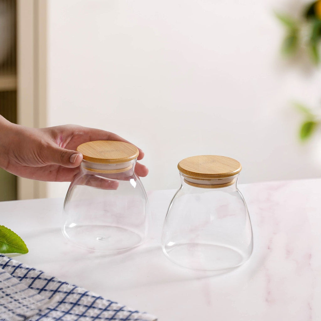 Minimalist Glass Jar With Bamboo Lid Set Of 2 400ml