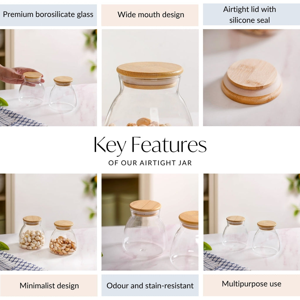 Minimalist Glass Jar With Bamboo Lid Set Of 2 400ml