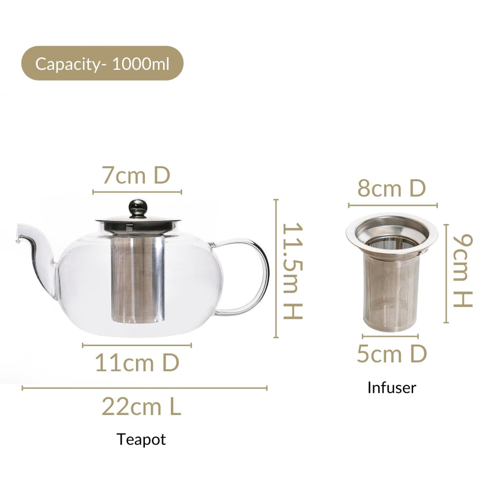 Minimalist Glass Kettle With Strainer Flame Safe 1000ml