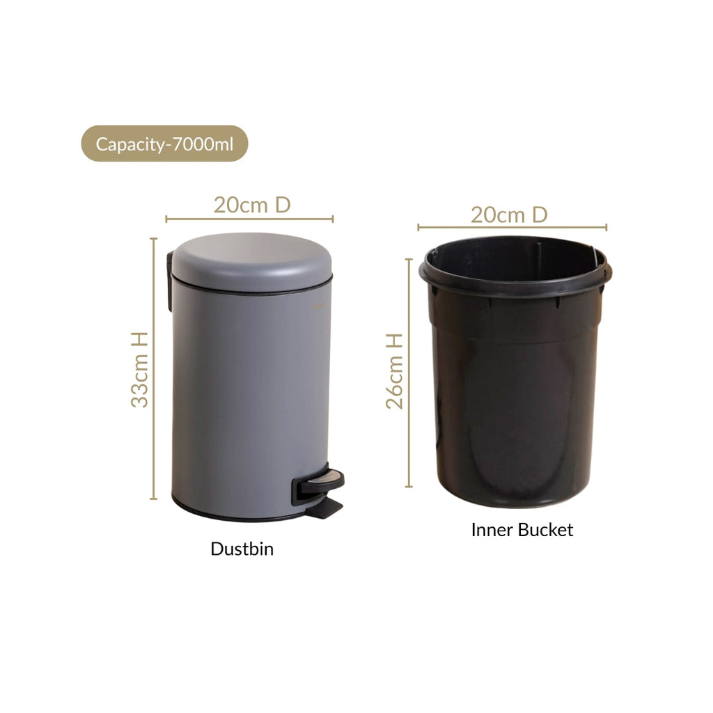 Clean Curve Metal Dustbin With Removable Bucket Grey 7000ml