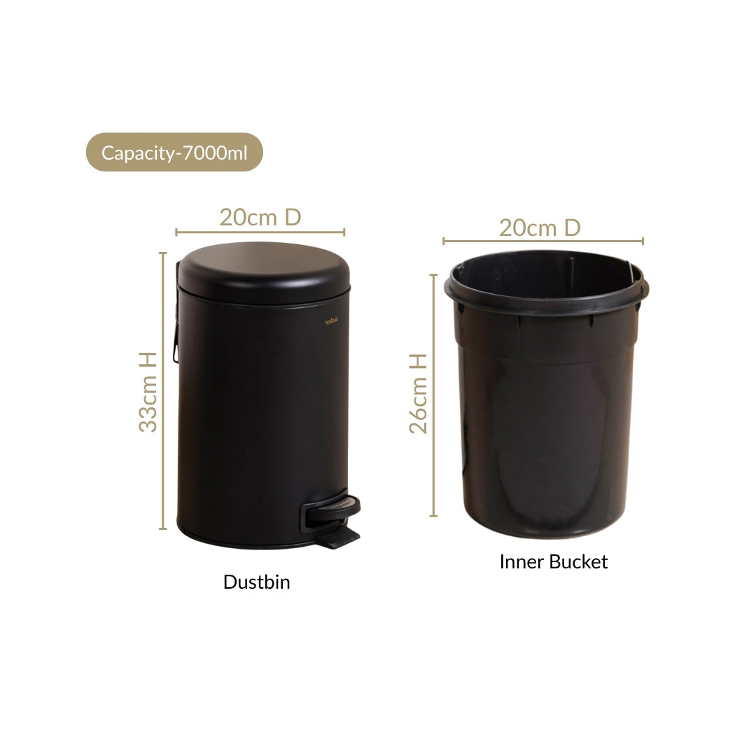 Clean Curve Metal Dustbin With Removable Bucket Black 7000ml