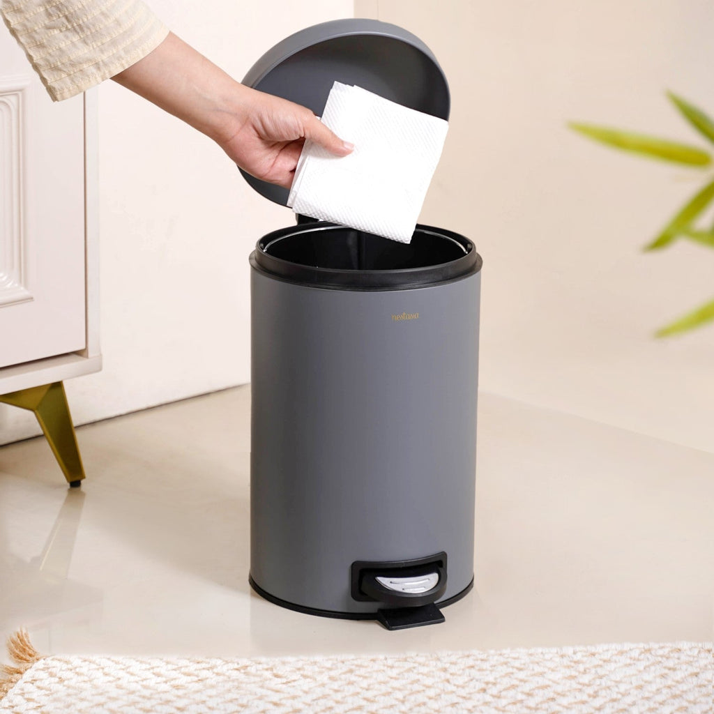 Clean Curve Metal Dustbin With Removable Bucket Grey 7000ml