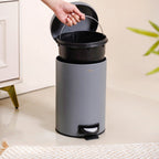 Clean Curve Metal Dustbin With Removable Bucket Grey 7000ml