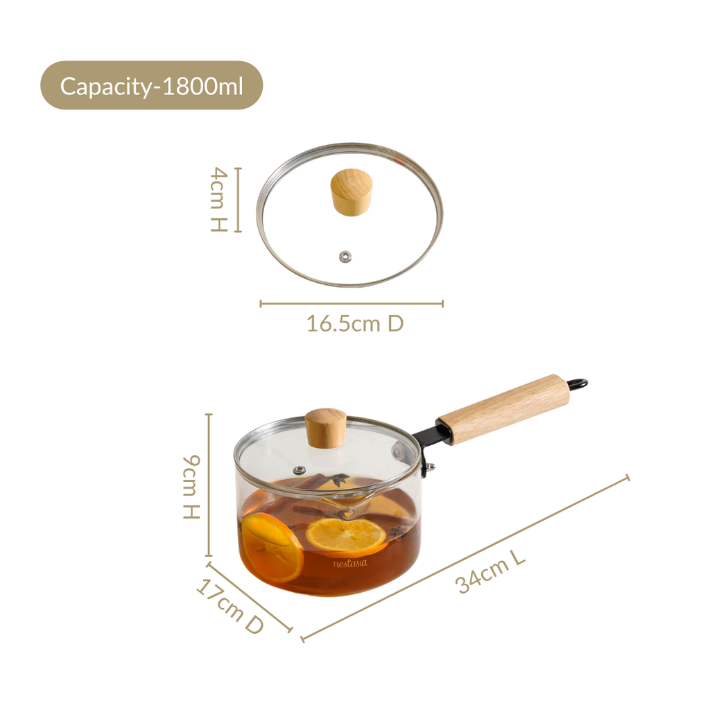 Minimalist Glass Saucepan With Wooden Handle And Lid 1800ml