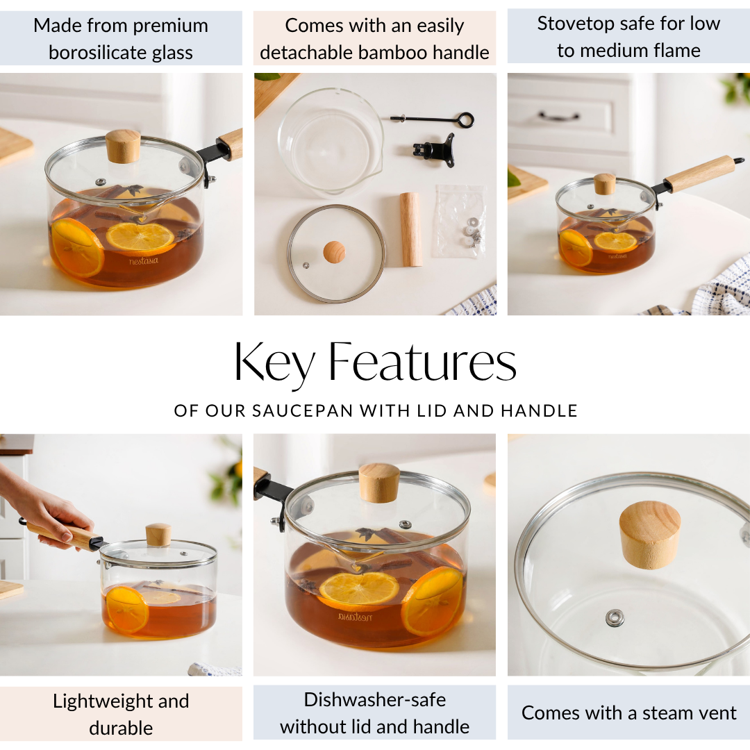 Minimalist Glass Saucepan With Wooden Handle And Lid 1800ml