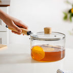 Minimalist Glass Saucepan With Wooden Handle And Lid 1800ml
