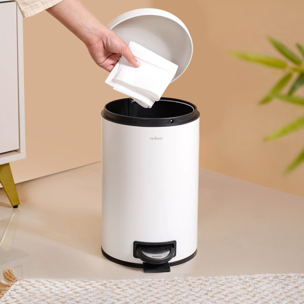 Clean Curve White Metal Dustbin With Removable Bucket 7000ml