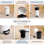 Clean Curve White Metal Dustbin With Removable Bucket 7000ml