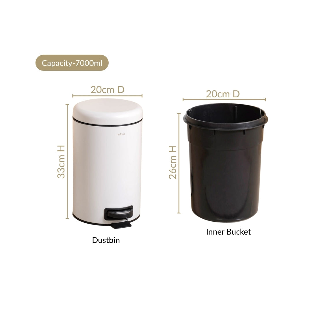 Clean Curve White Metal Dustbin With Removable Bucket 7000ml