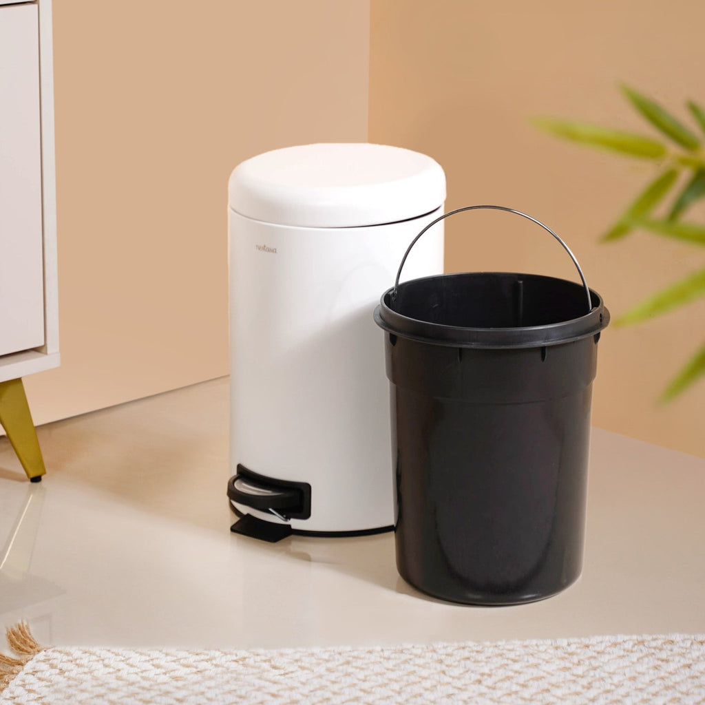 Clean Curve White Metal Dustbin With Removable Bucket 7000ml