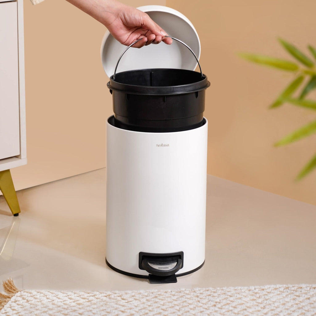 Clean Curve White Metal Dustbin With Removable Bucket 7000ml