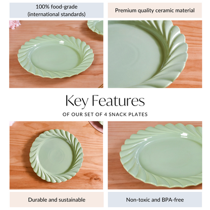 Green Snack Plates Set Of 4 Lao Luxury 9 Inch