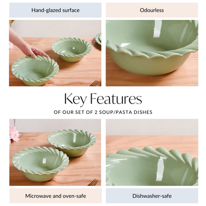 Green Scallop Luxury Serving  Bowls Set Of 2 1000ml