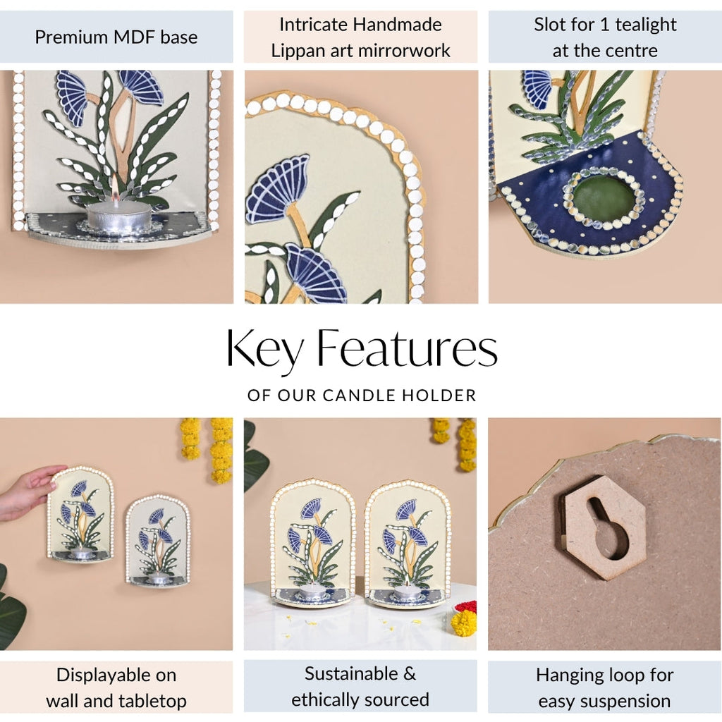 Mirrorwork Lippan Wall Tealight Holder Set Of 2 Royal Blue