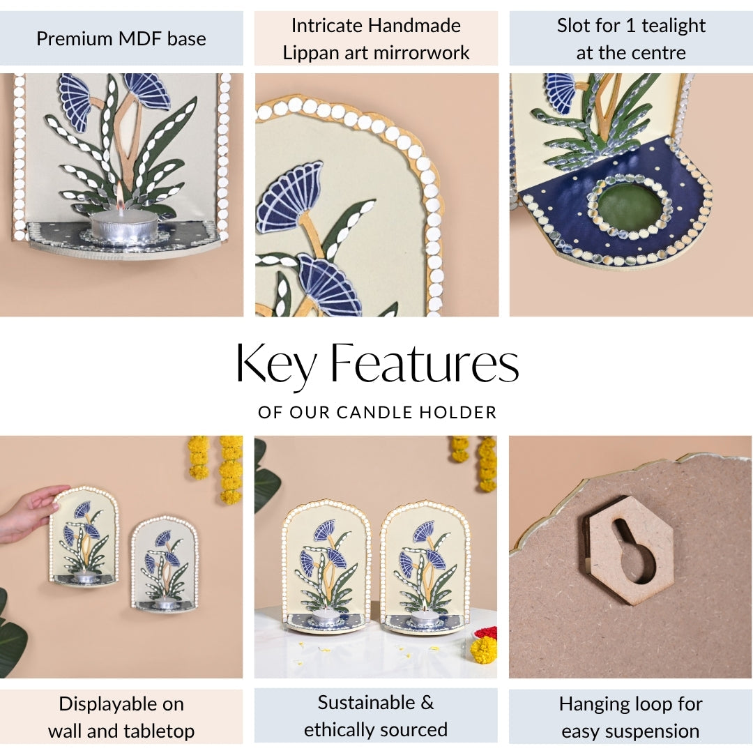 Mirrorwork Lippan Wall Tealight Holder Set Of 2 Royal Blue