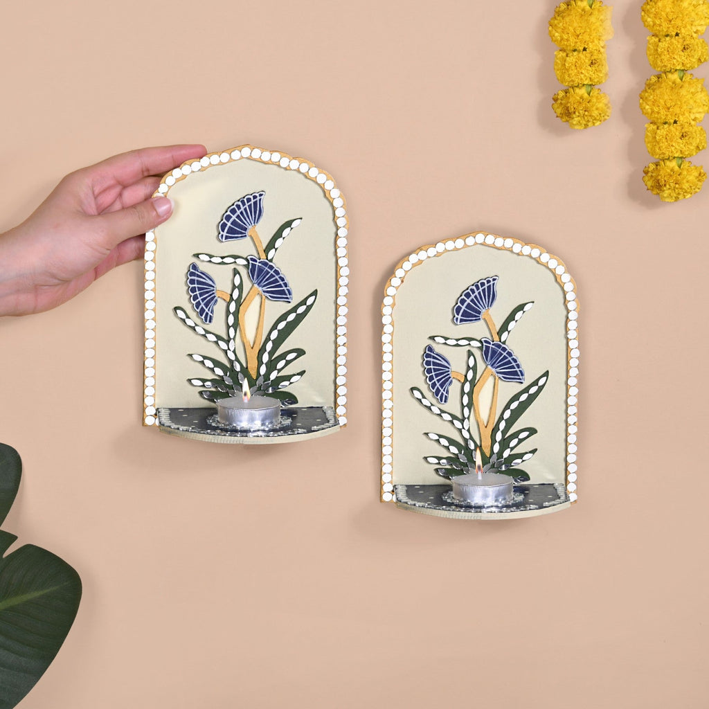 Mirrorwork Lippan Wall Tealight Holder Set Of 2 Royal Blue