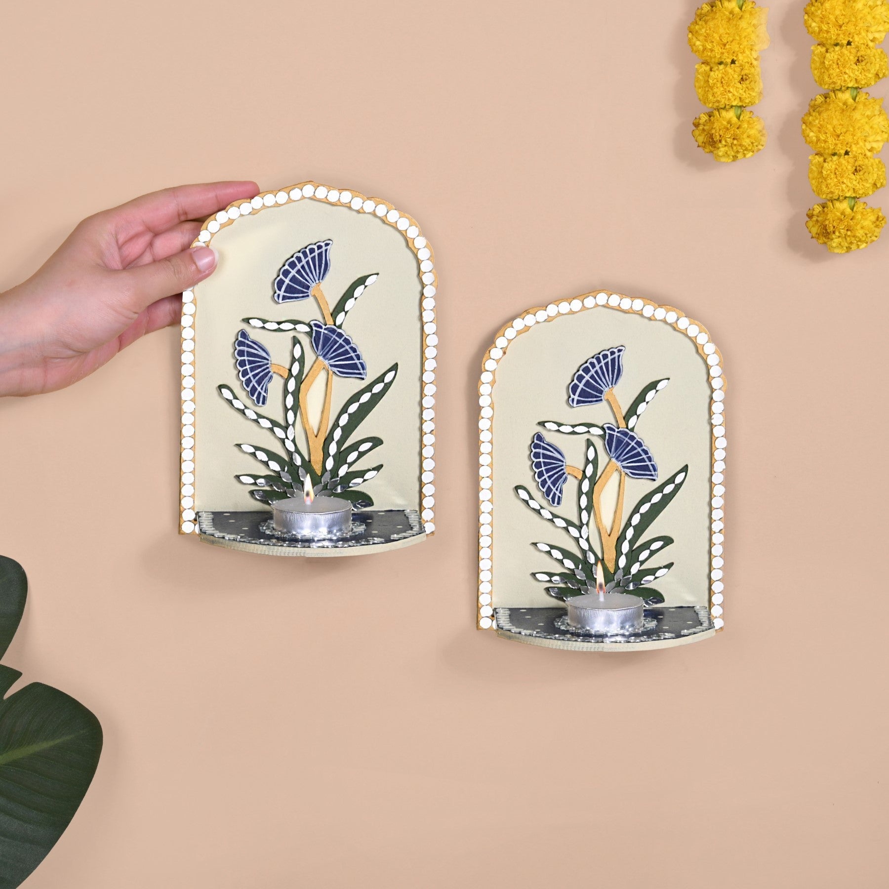 Mirrorwork Lippan Wall Tealight Holder Set Of 2 Royal Blue