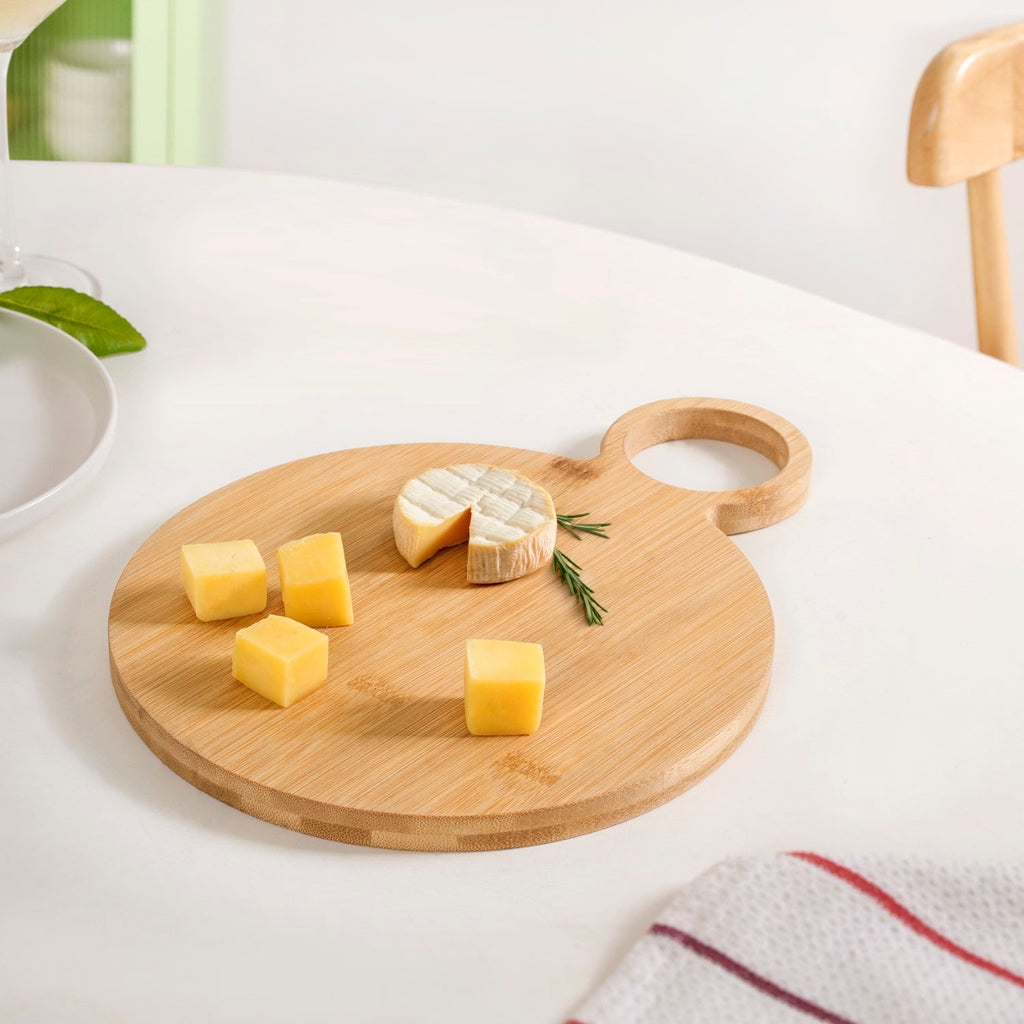 Mod Round Bamboo Serving Platter With Handle 12 Inch