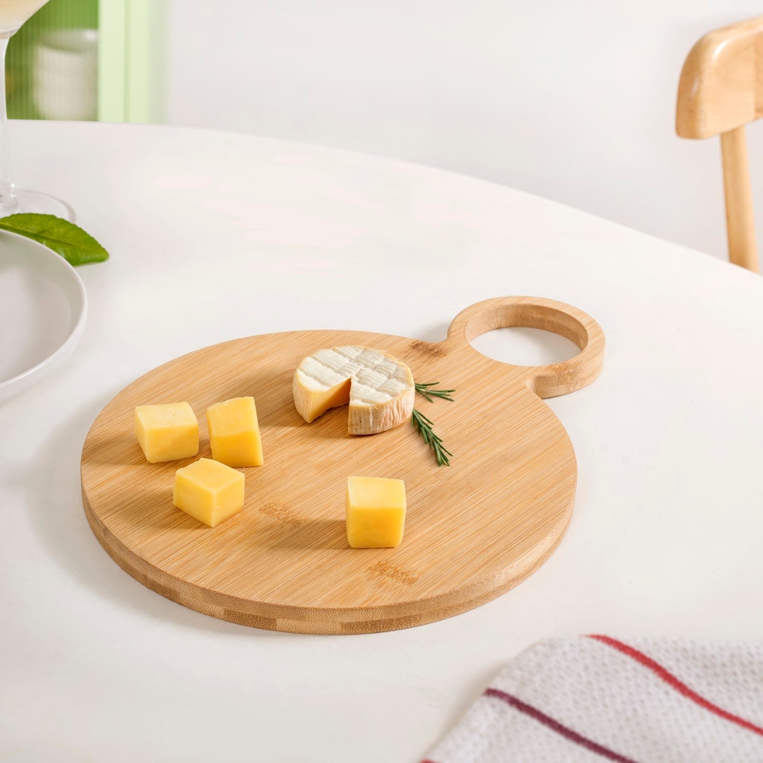 Mod Round Bamboo Serving Platter With Handle 12 Inch