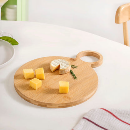 Mod Round Bamboo Serving Platter With Handle 12 Inch