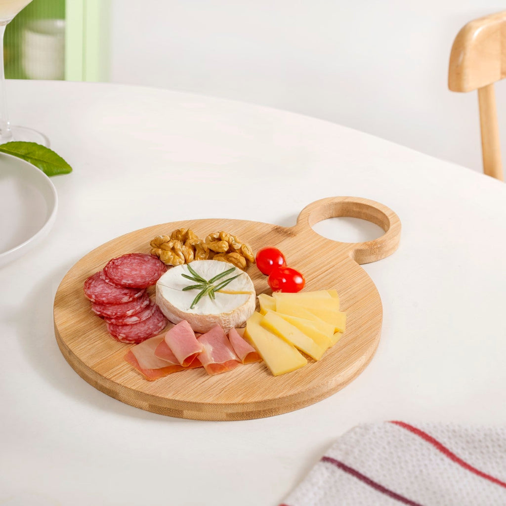 Mod Round Bamboo Serving Platter With Handle 12 Inch