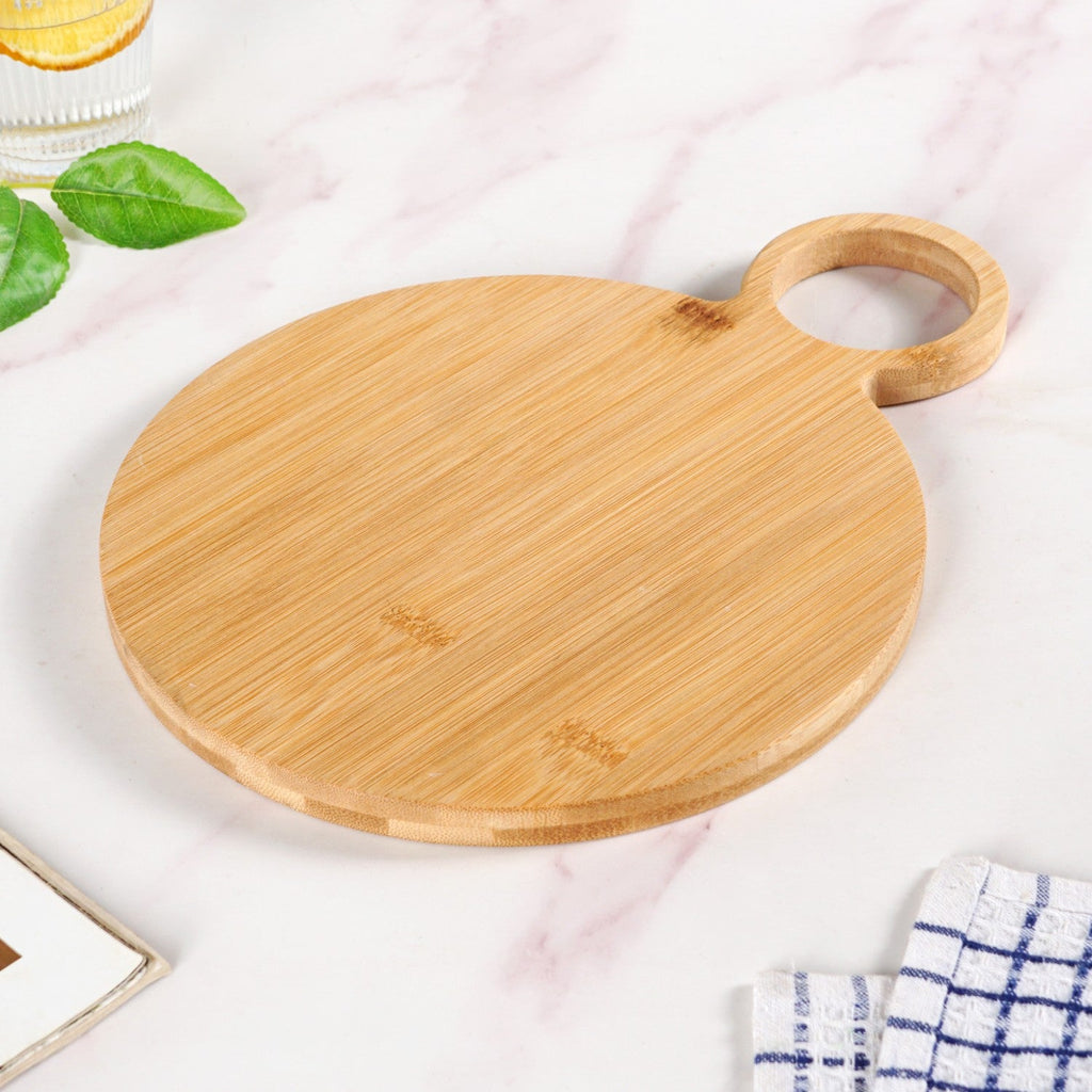 Mod Round Bamboo Serving Platter With Handle 12 Inch